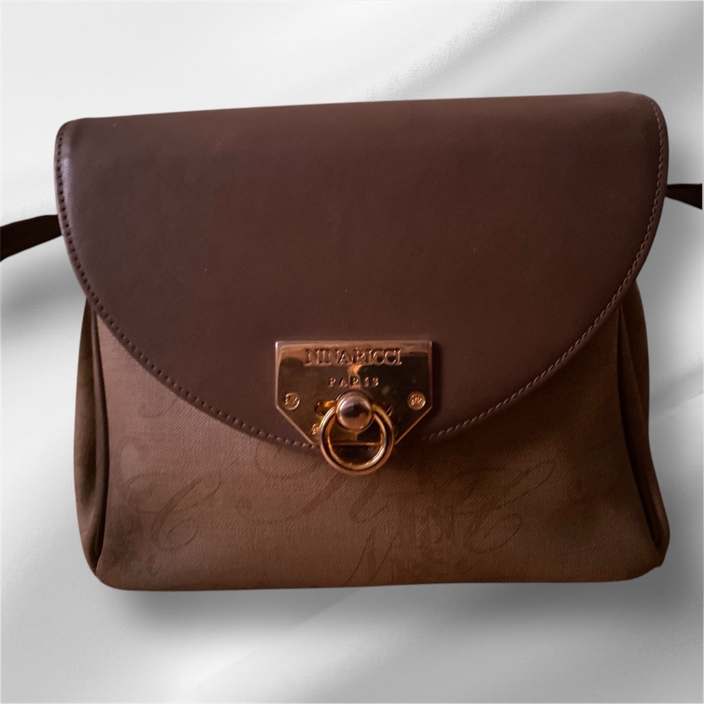 Nina Ricci vintage crossbody bag mixed canvas and leather